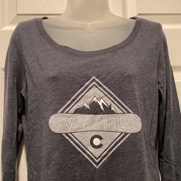 Vail Colorado LS tee, heathered blue, boatneck, Sz L - Picture 2 of 3